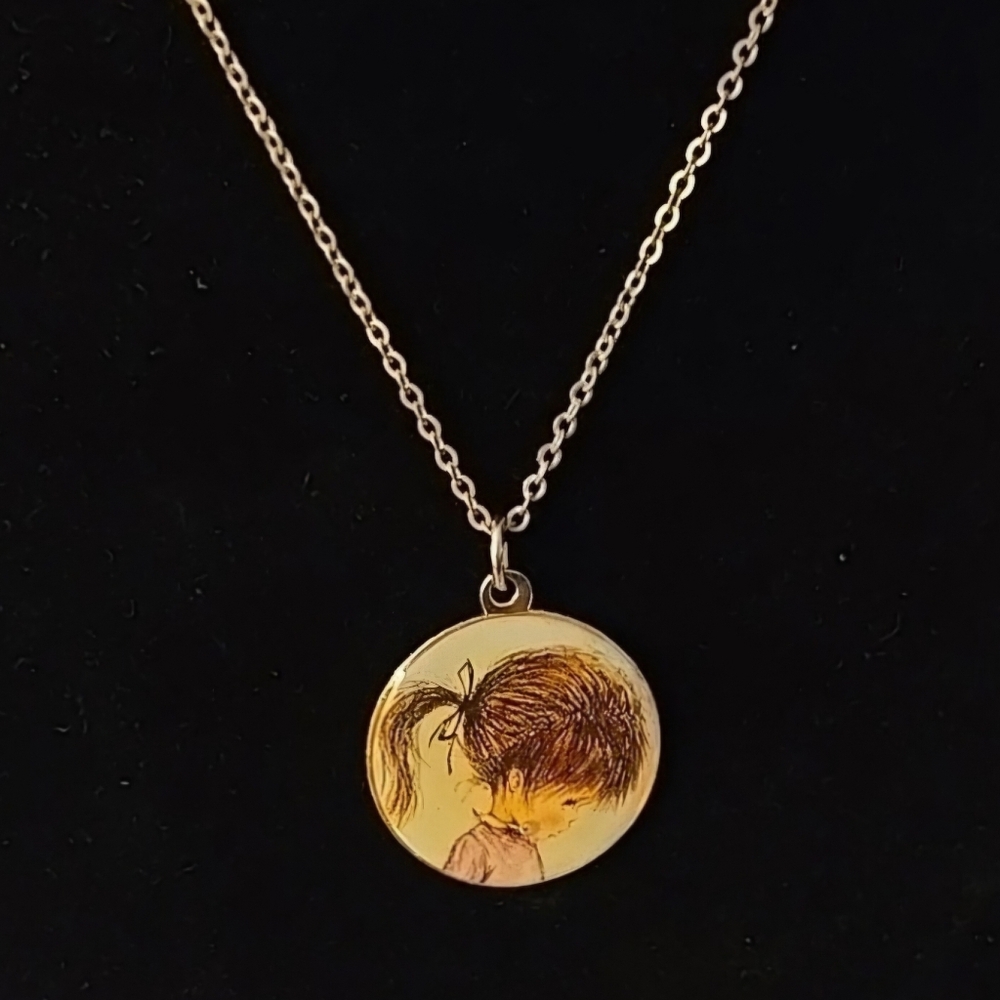 Fran Mar 1970s Moppet Charm on Gold Tone Necklace